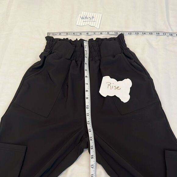 Grace Karin size small Black Paperbag Waist High Rise Pants no belt EUC - Picture 7 of 8